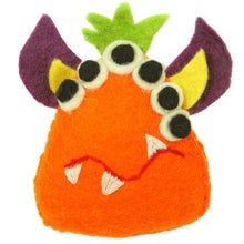 Load image into Gallery viewer, Hand Felted Orange Tooth Monster with Many Eyes Handmade and Fair Trade
