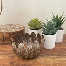 Load image into Gallery viewer, Small Metal Bowl or Votive Holder (Mango Leaf)