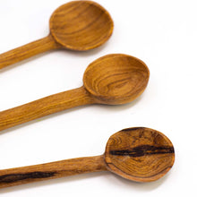 Load image into Gallery viewer, Set of Three Olive Wood Appetizer Spoons (Black on White Etching)