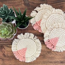 Load image into Gallery viewer, Set of Four Macrame Coasters with Fringe (Blush)