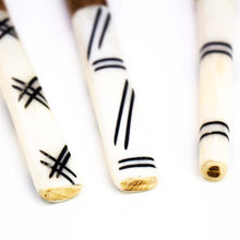 Load image into Gallery viewer, Set of Three Olive Wood Appetizer Forks (Black on White Etching)