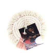 Load image into Gallery viewer, Set of Four Macrame Coasters with Fringe (Blush)