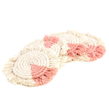 Load image into Gallery viewer, Set of Four Macrame Coasters with Fringe (Blush)
