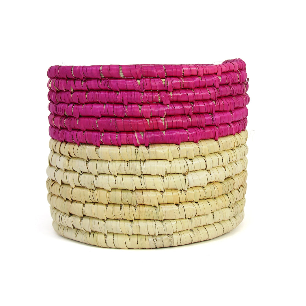Woven Grass Basket (Natural with Hibiscus Pink Trim)