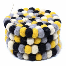 Load image into Gallery viewer, Set of Four Felt Ball Coasters (Yellow, Black and Grey)
