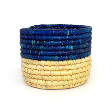 Load image into Gallery viewer, Woven Grass Basket (Natural with Ocean Blue Trim)
