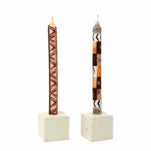 Pair of Hand-Painted Pillar Candles (Neutral)