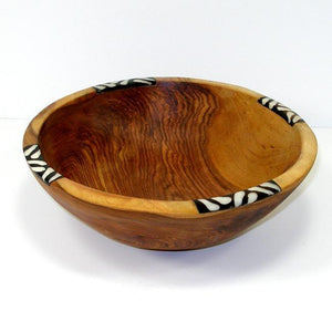 Olive Wood Bowl with Inlaid Bone Accents