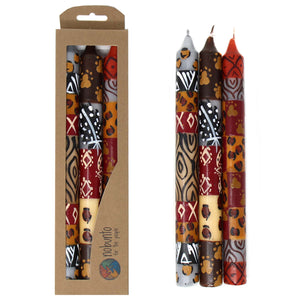 Hand-Painted Taper Candles (Set of Three with Box, Safari)