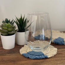 Load image into Gallery viewer, Set of Four Macrame Coasters with Fringe (Blue)
