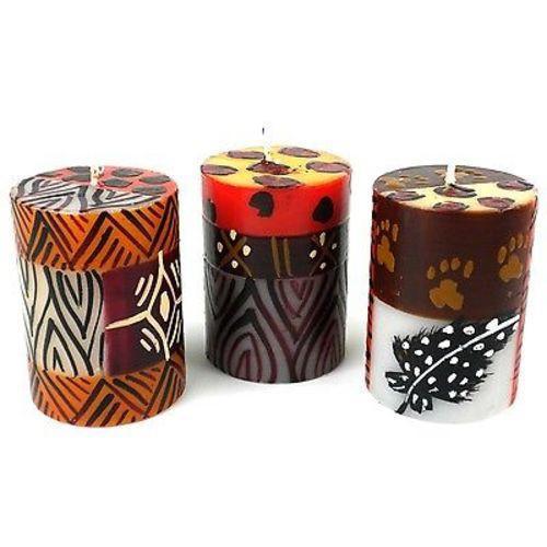 Hand-Painted Pillar Candles (Set of Three with Box, Safari)