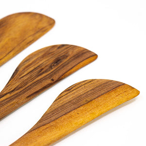 Set of Three Olive Wood Appetizer Spreaders (Black on White Etching)