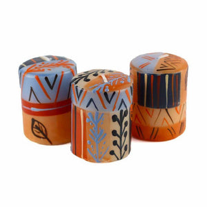 Hand-Painted Pillar Candles (Set of Three with Box, Terracotta)