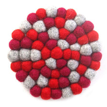 Load image into Gallery viewer, Set of Four Felt Ball Coasters (Red and Grey)
