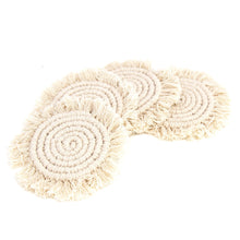 Load image into Gallery viewer, Set of Four Macrame Coasters with Fringe (Natural)
