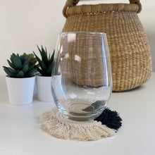 Load image into Gallery viewer, Set of Four Macrame Coasters with Fringe (Charcoal)
