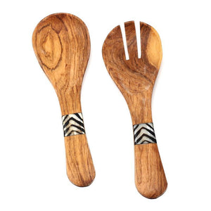 Olive Wood Serving Set with Inlay