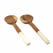 Load image into Gallery viewer, Olive Wood Salad Servers with Bone Handles
