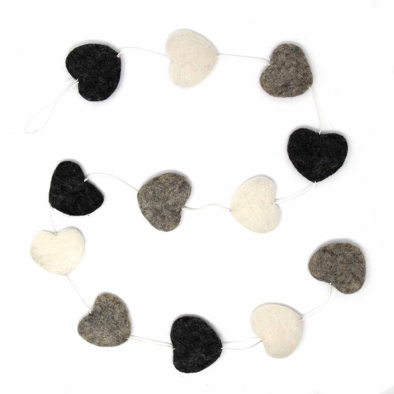 Felt Hearts Garland (Grey, Cream, and Black)
