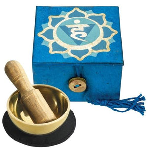 Mini-Meditation Singing Bowl with Handmade Gift Box (Blue Throat Chakra)