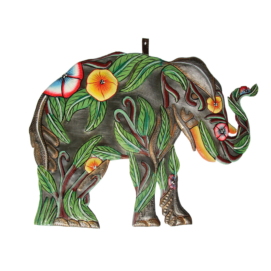 Metal Elephant Wall Art (Hibiscus)