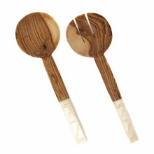 Load image into Gallery viewer, Olive Wood Salad Servers with Bone Handles
